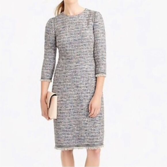 J Crew Multicolor Tweed Fringe Sheath Dress | Size 12 - Picture 1 of 10
